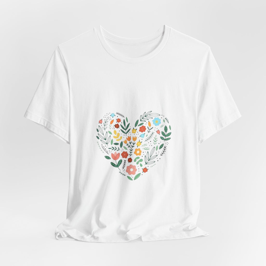Floral Heart Tee — Colorful Botanical Heart Graphic T-Shirt