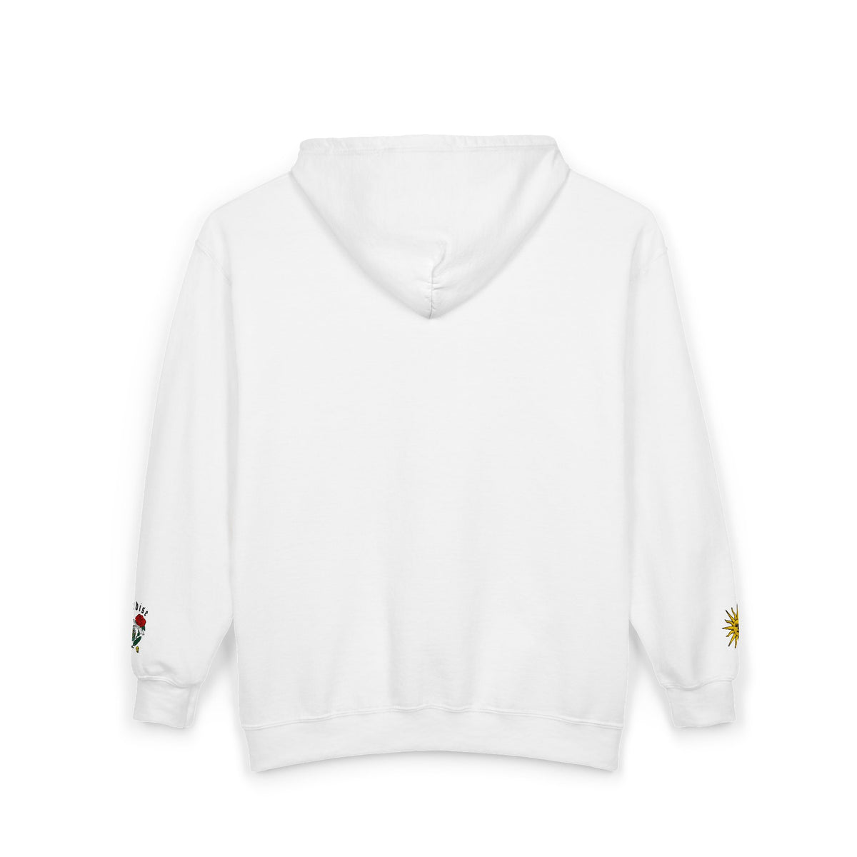 Zip Hoodie with Small Rose & Sun Sleeve Embroidery — Minimal Floral Zip-Up