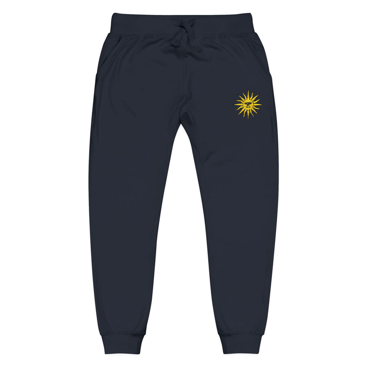Embroidered Compass Rose Fleece Sweatpants — Nautical Sunburst Joggers