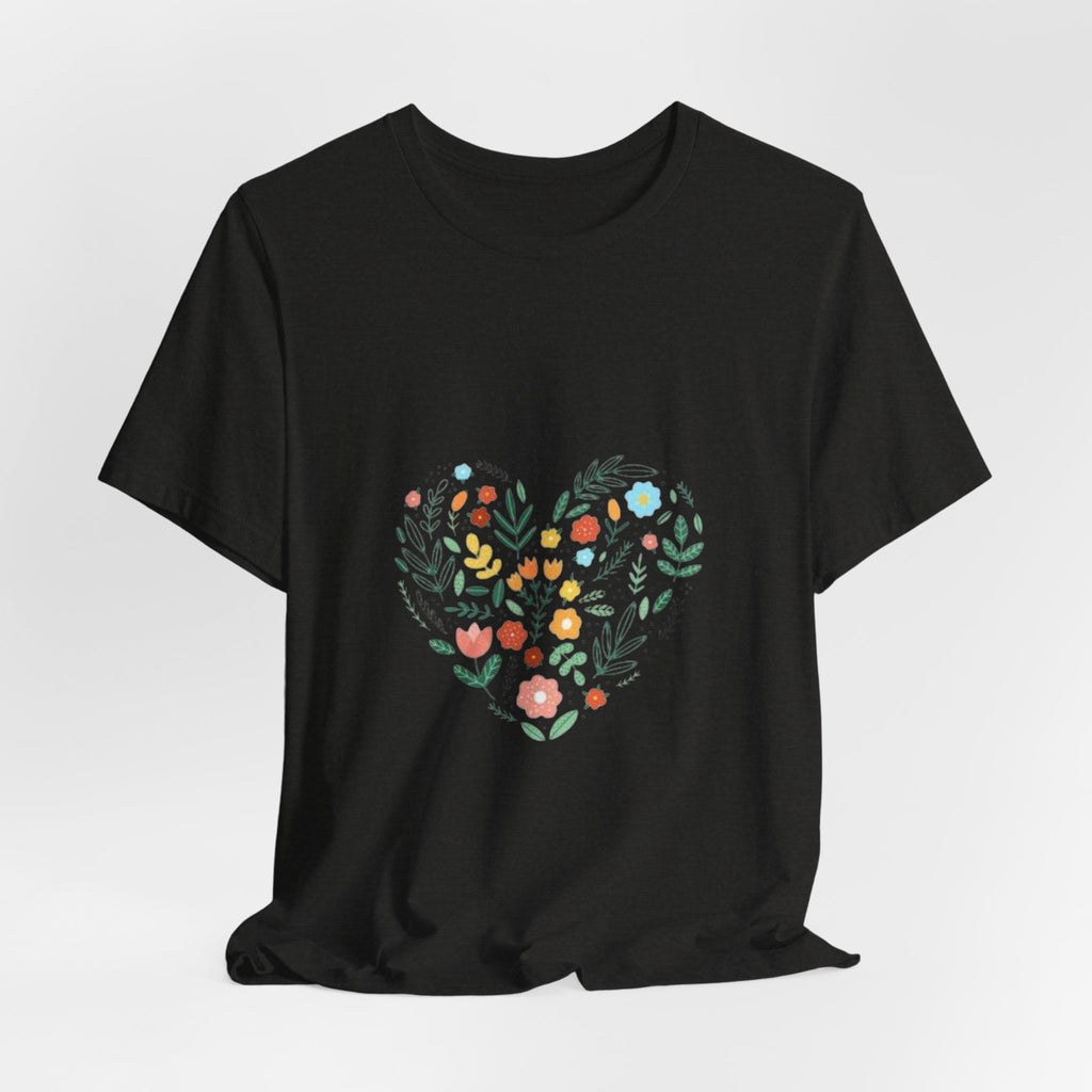 Floral Heart Tee — Colorful Botanical Heart Graphic T-Shirt