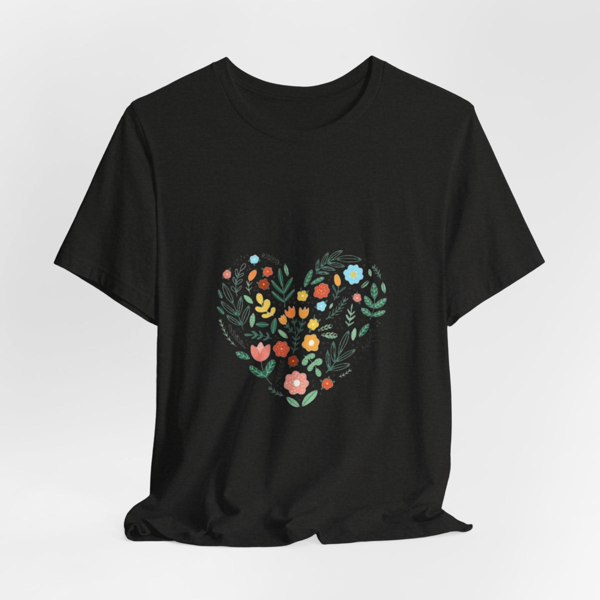 Floral Heart Tee — Colorful Botanical Heart Graphic T-Shirt