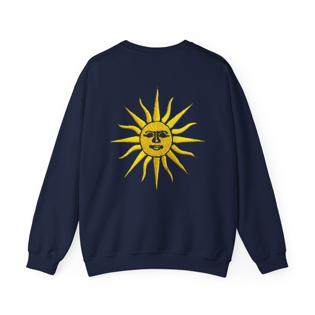 Sun & Rose Crewneck Sweatshirt — Vintage Sun Back Graphic with Floral Front
