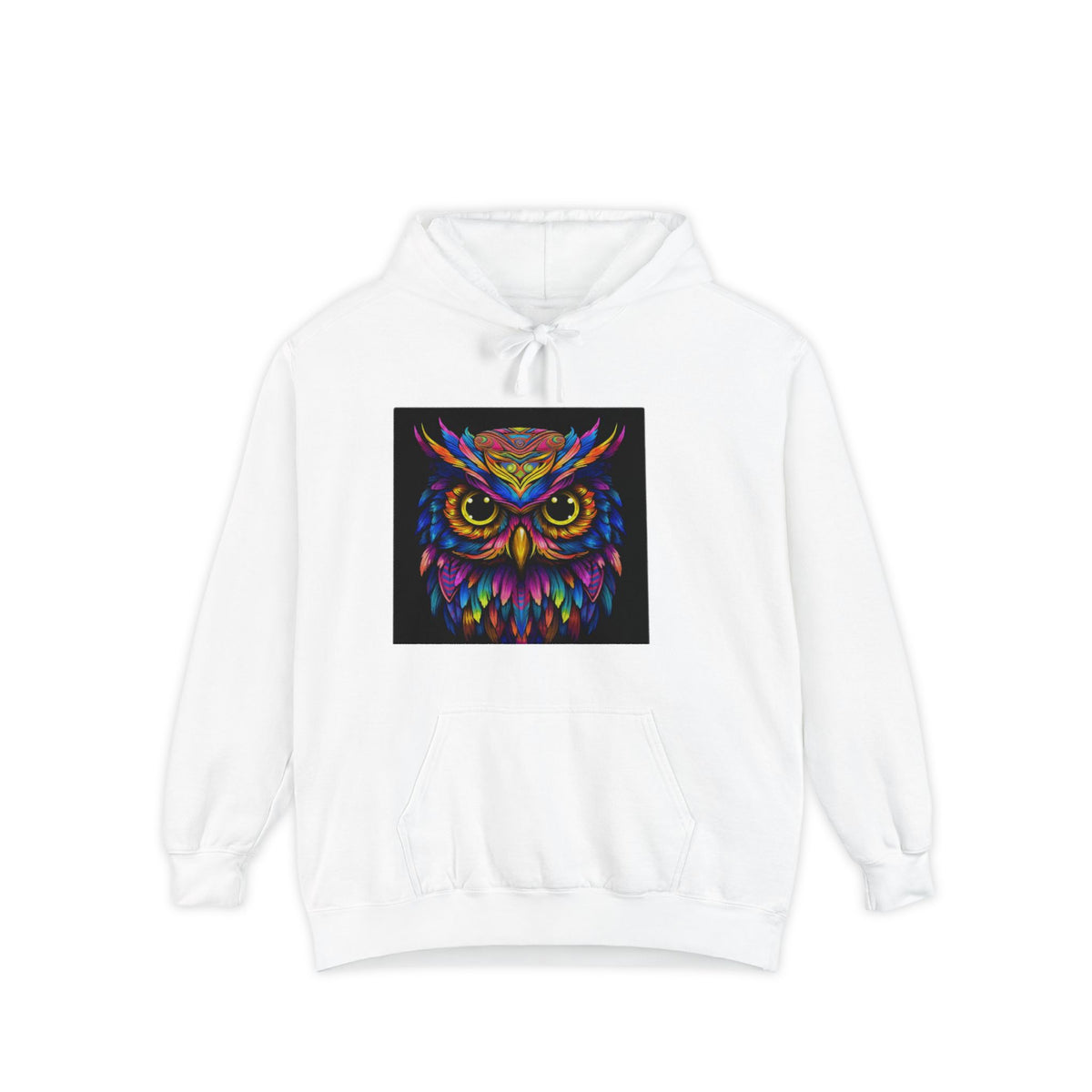 Colorful Neon Owl Hoodie — Vibrant Psychedelic Graphic Sweatshirt