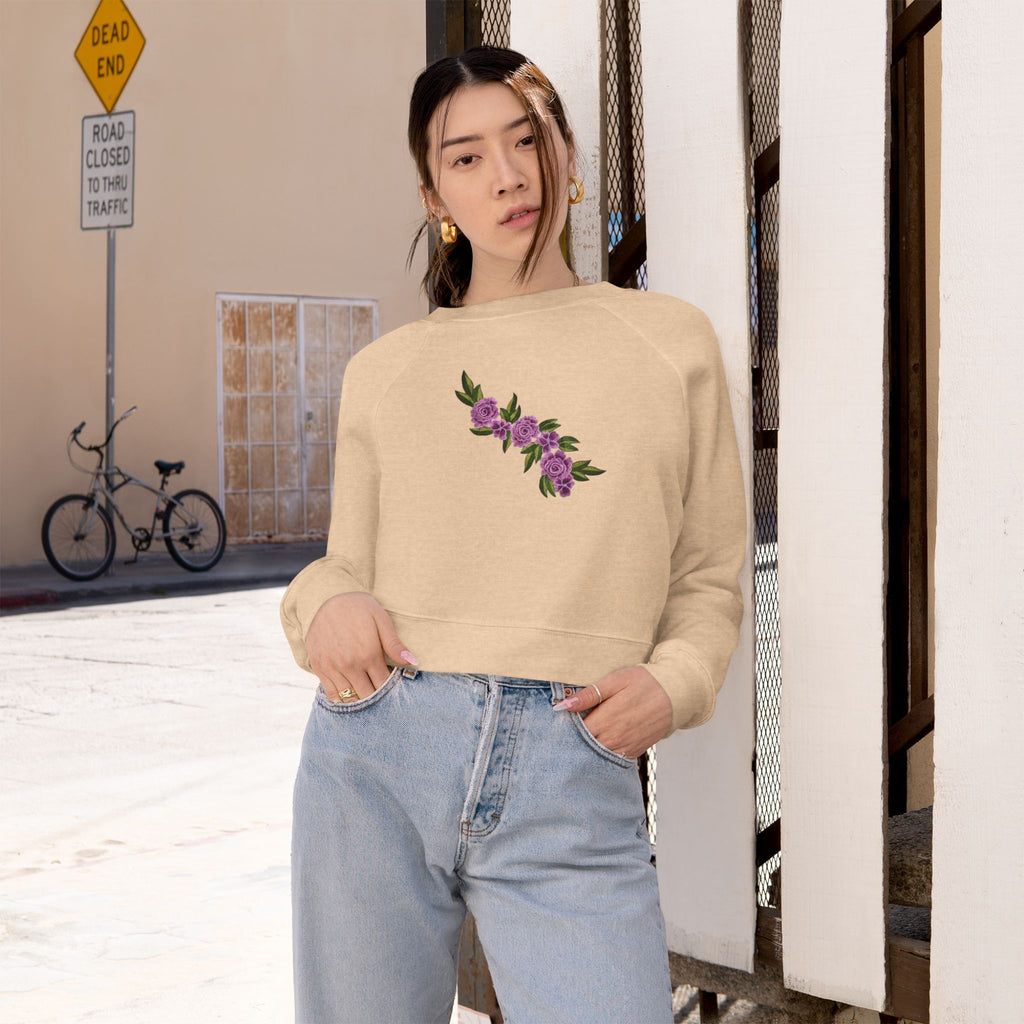 Floral Diagonal Rose Crop Sweatshirt