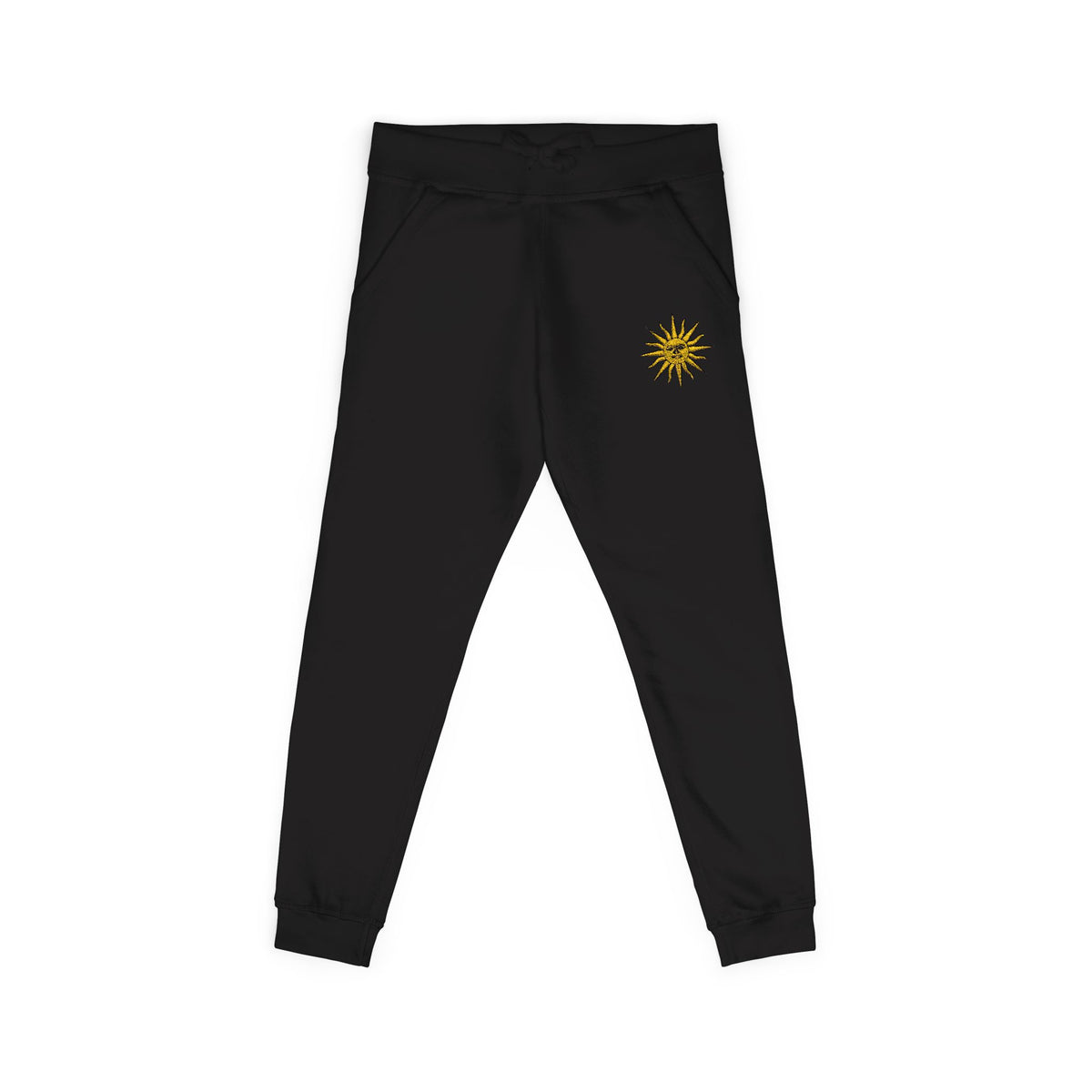 Embroidered Compass Rose Fleece Sweatpants — Nautical Sunburst Joggers