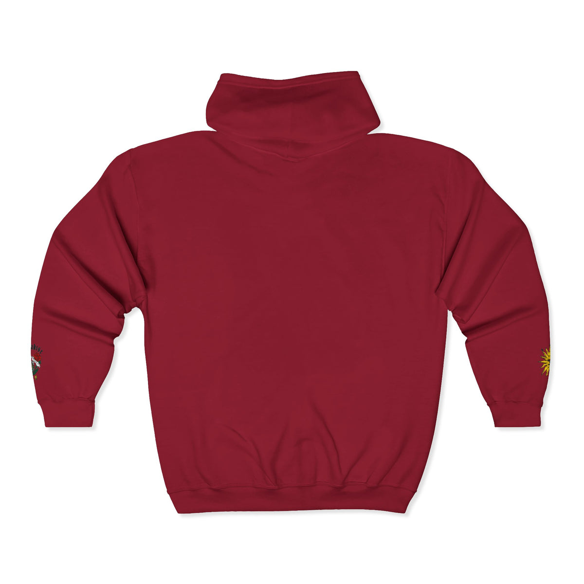 Zip Hoodie with Small Rose & Sun Sleeve Embroidery — Minimal Floral Zip-Up