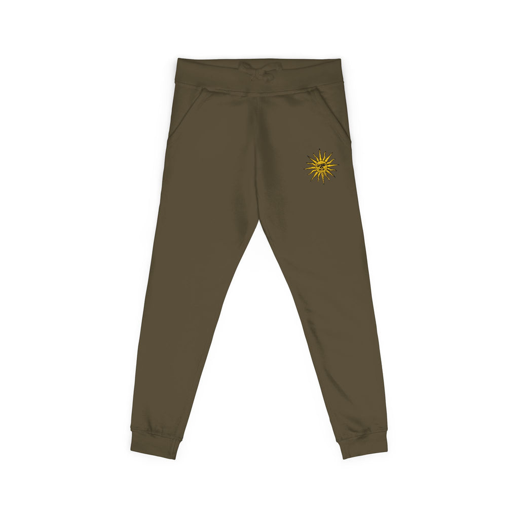 Embroidered Compass Rose Fleece Sweatpants — Nautical Sunburst Joggers