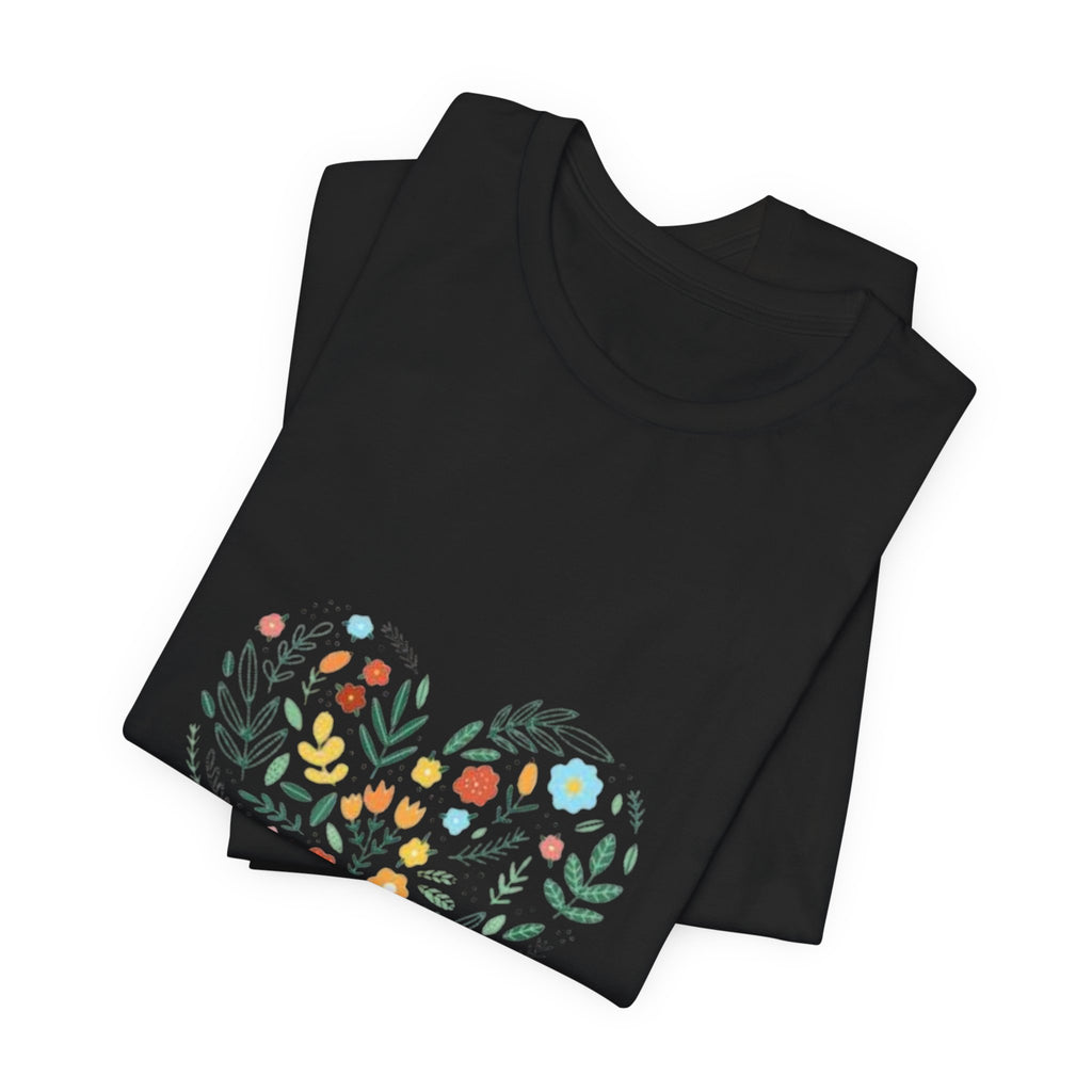 Floral Heart Tee — Colorful Botanical Heart Graphic T-Shirt
