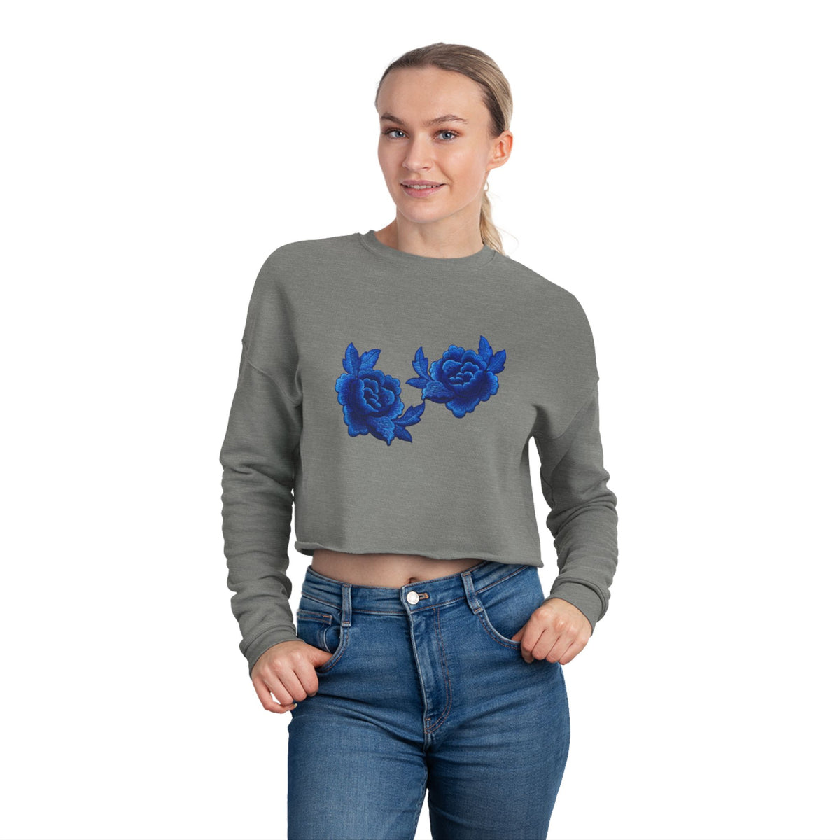 Cropped Sweatshirt — Blue Rose Floral Crop Top