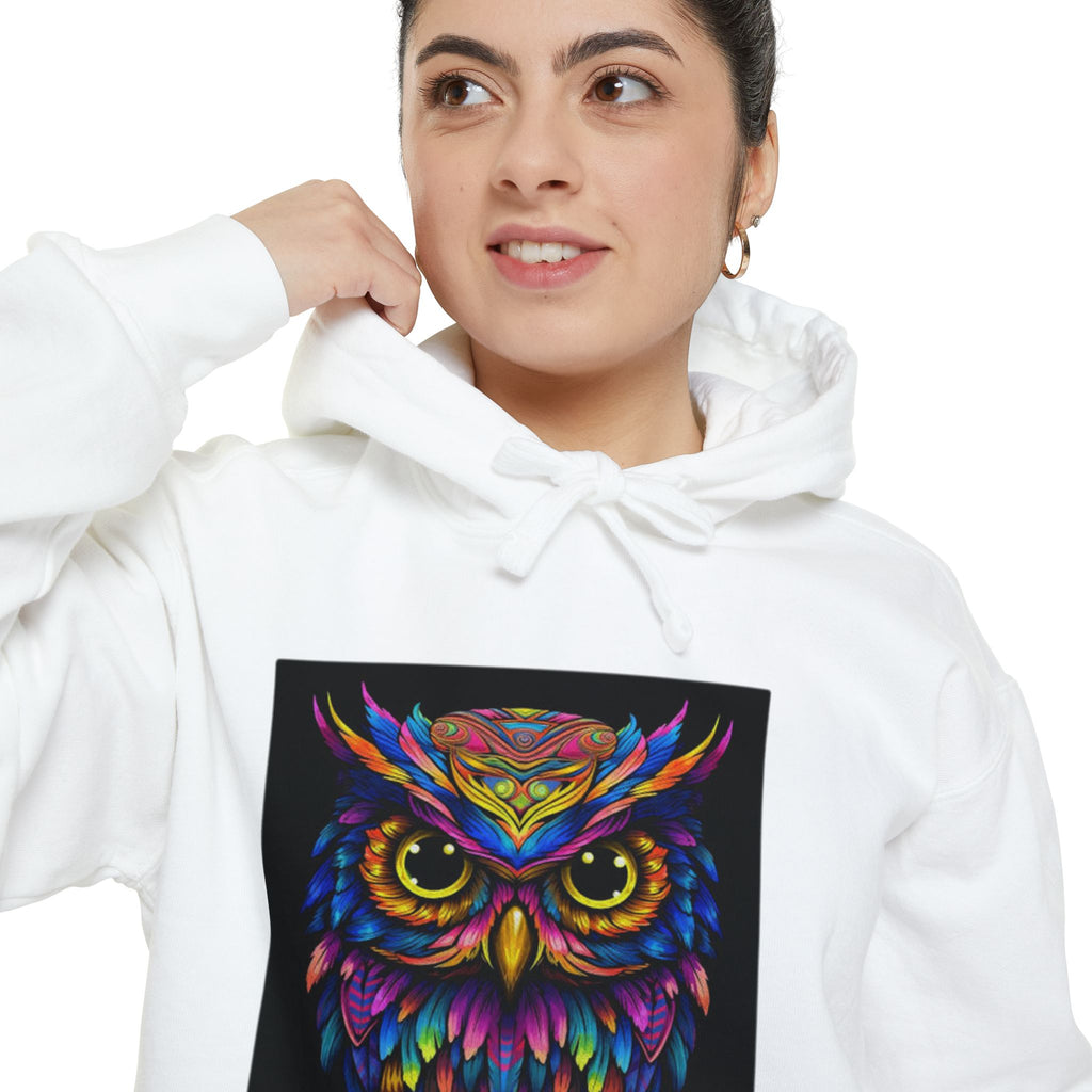 Colorful Neon Owl Hoodie — Vibrant Psychedelic Graphic Sweatshirt