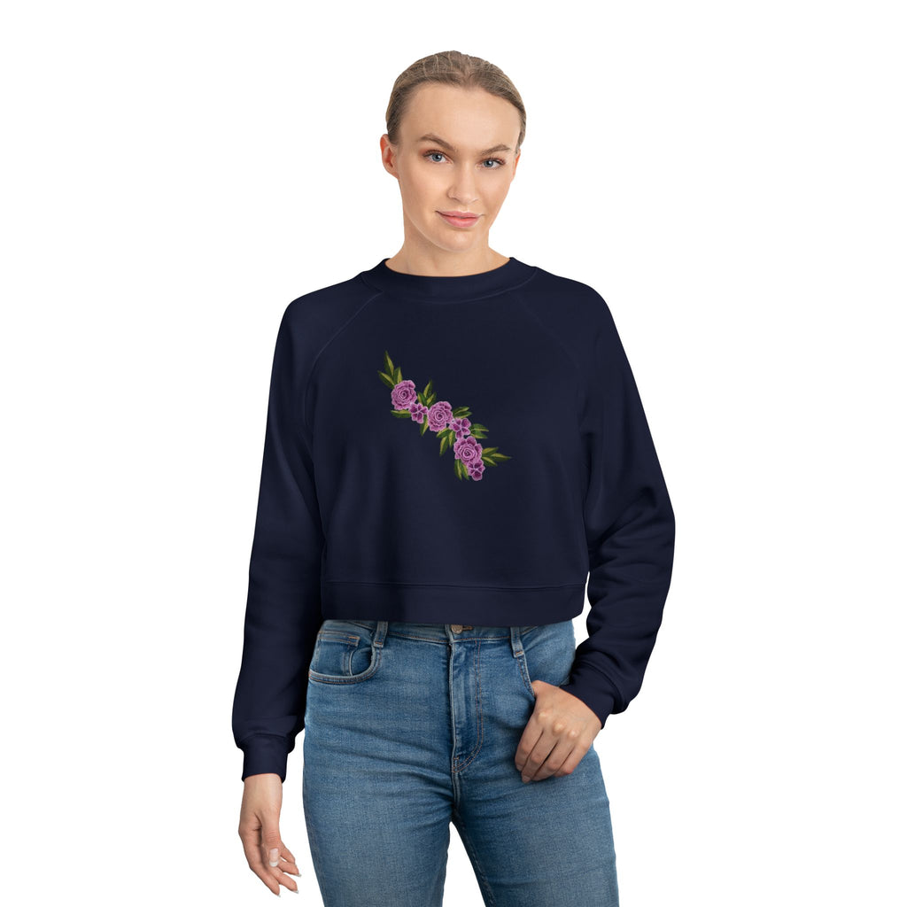 Floral Diagonal Rose Crop Sweatshirt