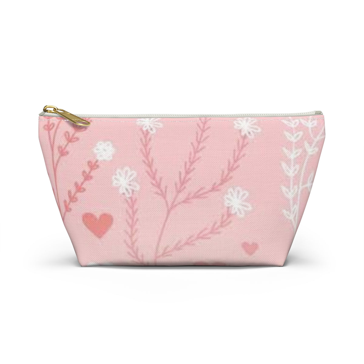Pink Floral Hearts Accessory Pouch — T-Bottom Makeup Bag