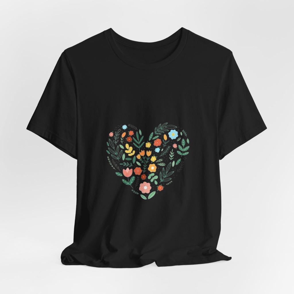 Floral Heart Tee — Colorful Botanical Heart Graphic T-Shirt