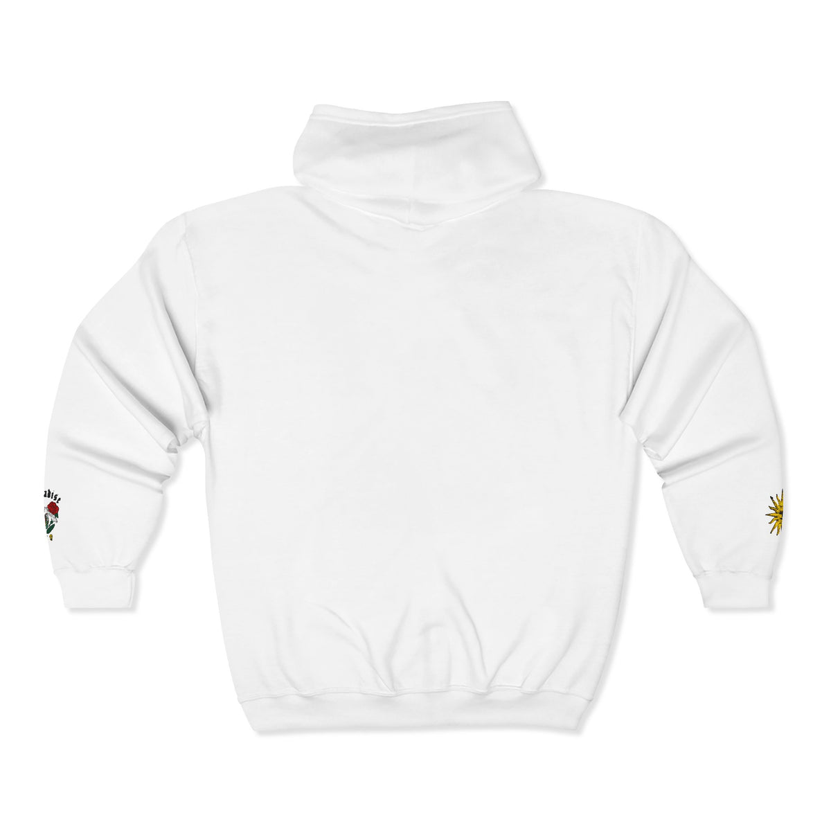 Zip Hoodie with Small Rose & Sun Sleeve Embroidery — Minimal Floral Zip-Up