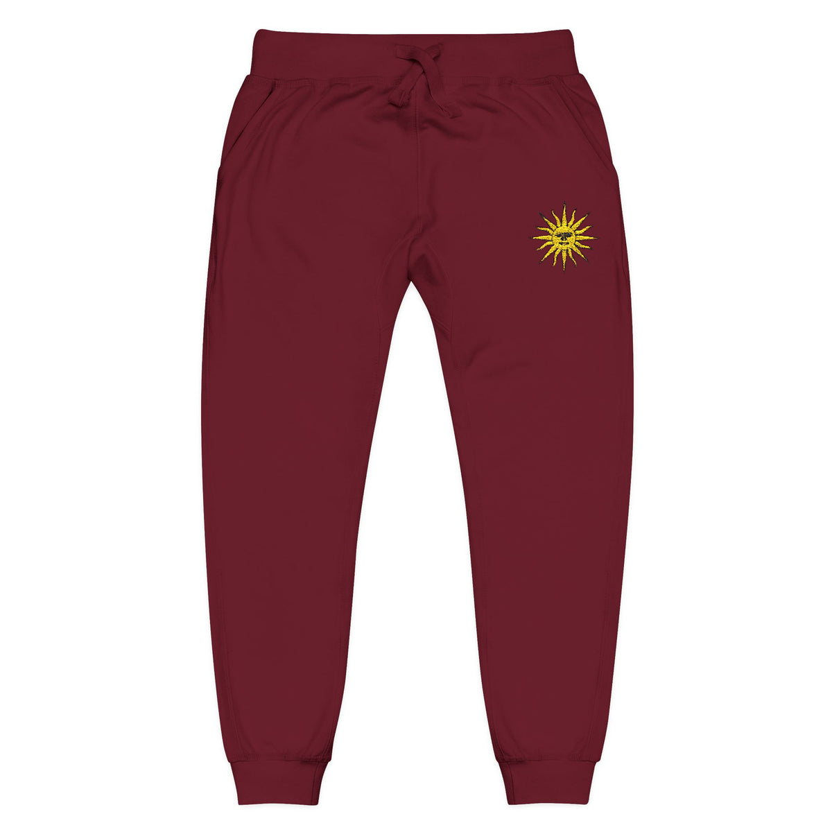 Embroidered Compass Rose Fleece Sweatpants — Nautical Sunburst Joggers