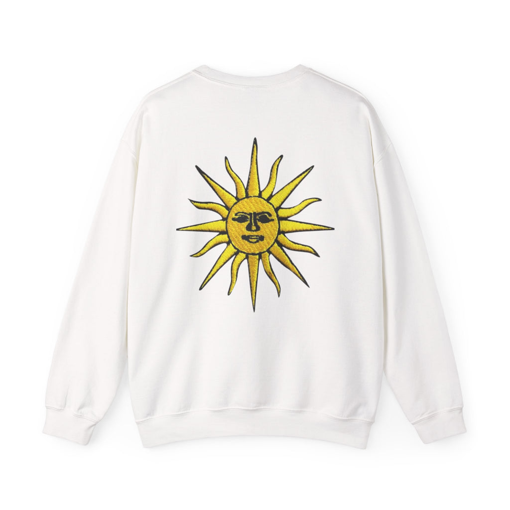 Sun & Rose Crewneck Sweatshirt — Vintage Sun Back Graphic with Floral Front