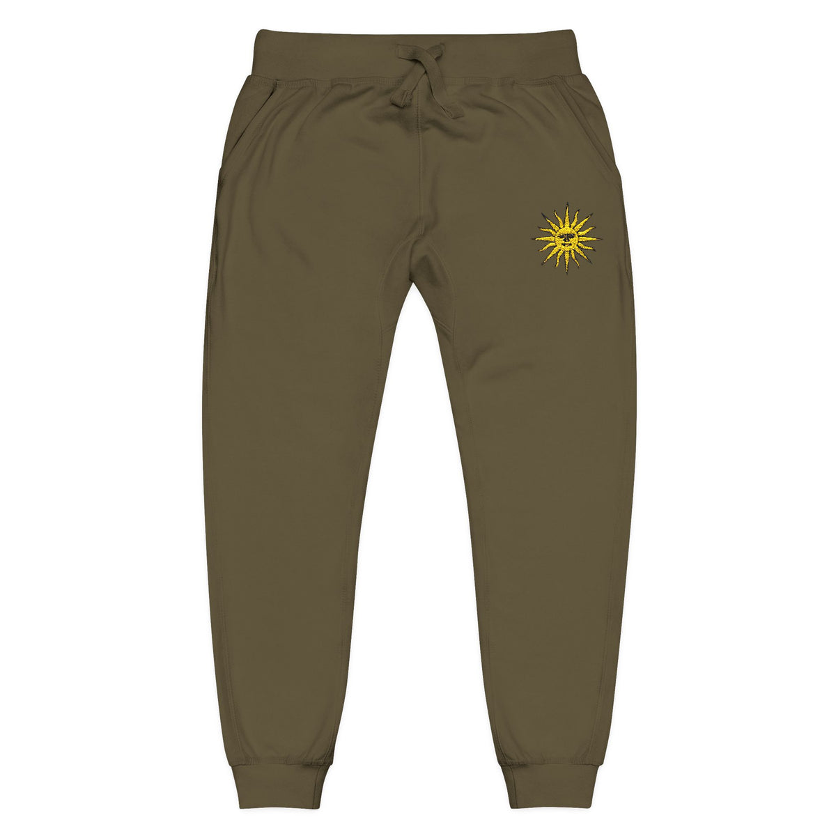 Embroidered Compass Rose Fleece Sweatpants — Nautical Sunburst Joggers