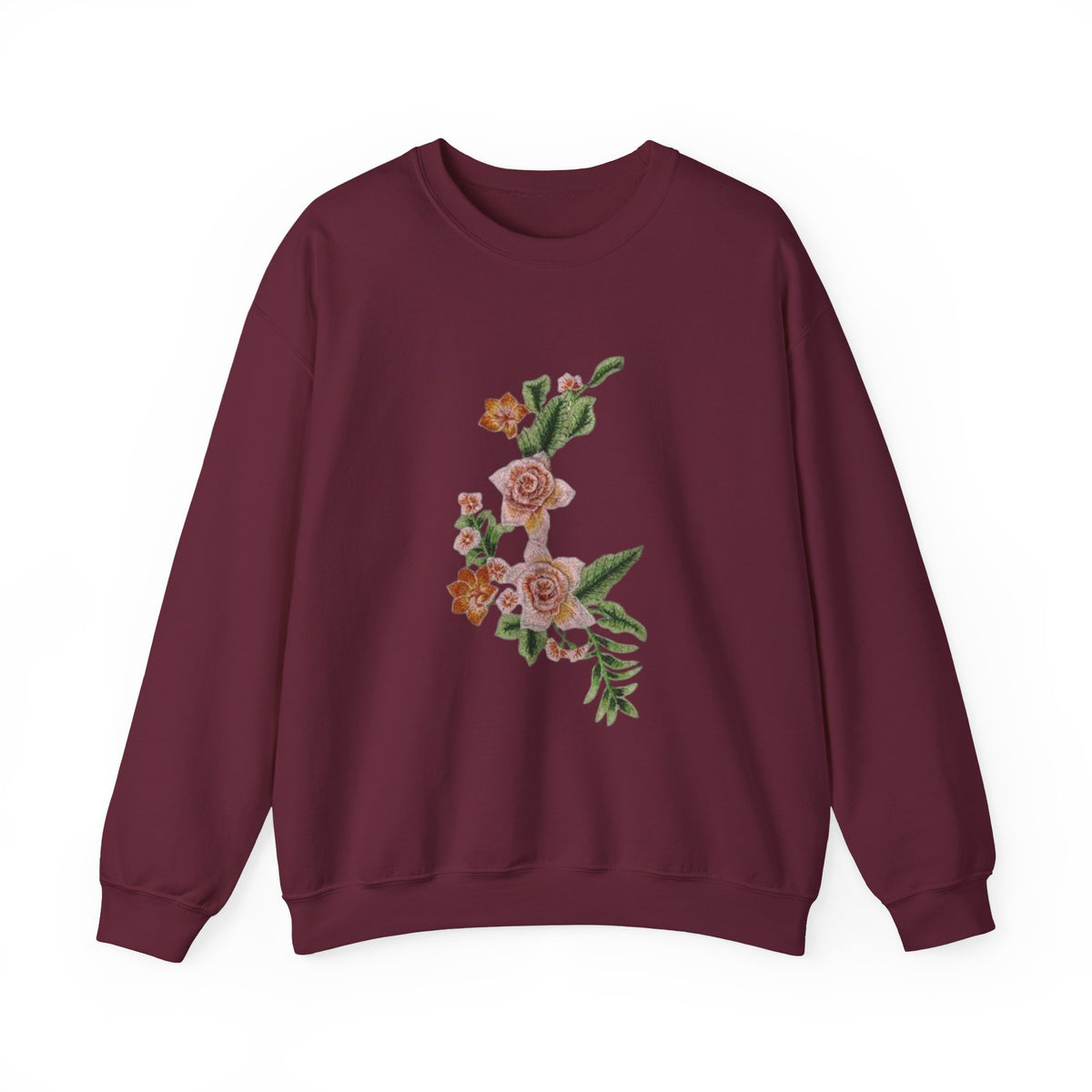 Sun & Rose Crewneck Sweatshirt — Vintage Sun Back Graphic with Floral Front