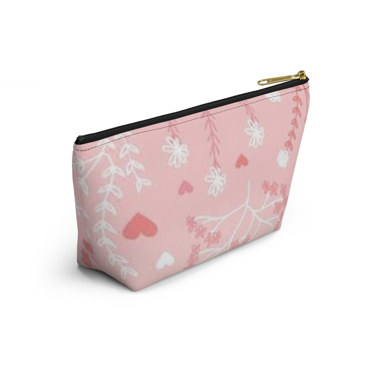Pink Floral Hearts Accessory Pouch — T-Bottom Makeup Bag