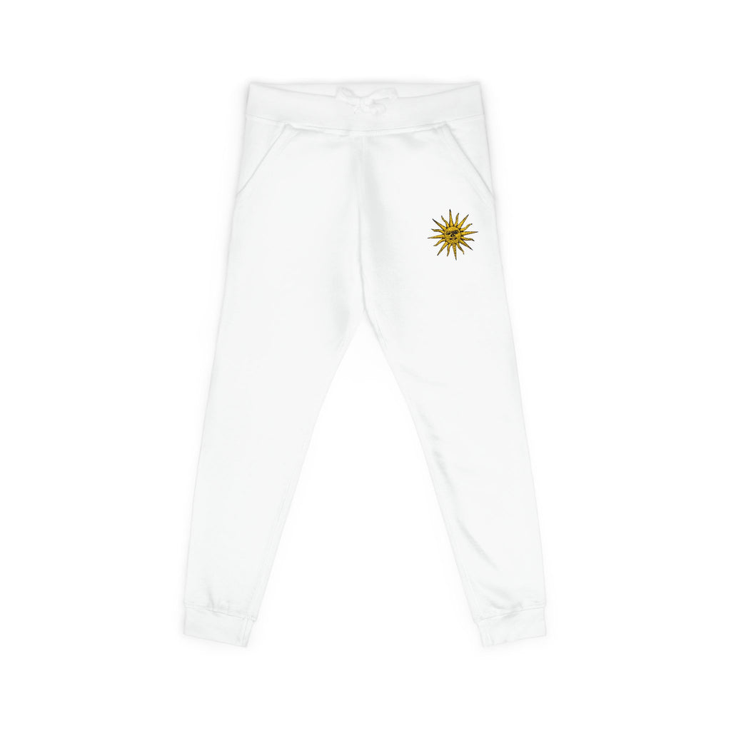 Embroidered Compass Rose Fleece Sweatpants — Nautical Sunburst Joggers