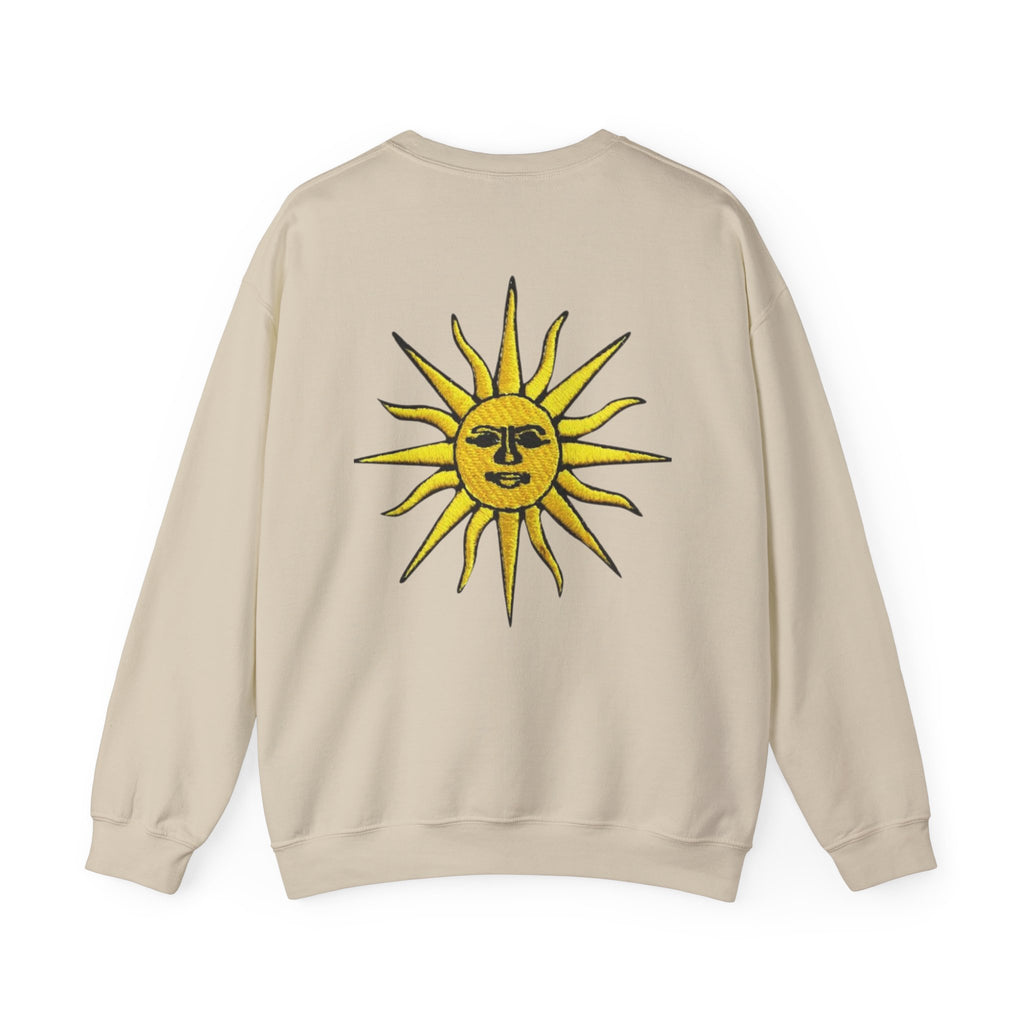 Sun & Rose Crewneck Sweatshirt — Vintage Sun Back Graphic with Floral Front