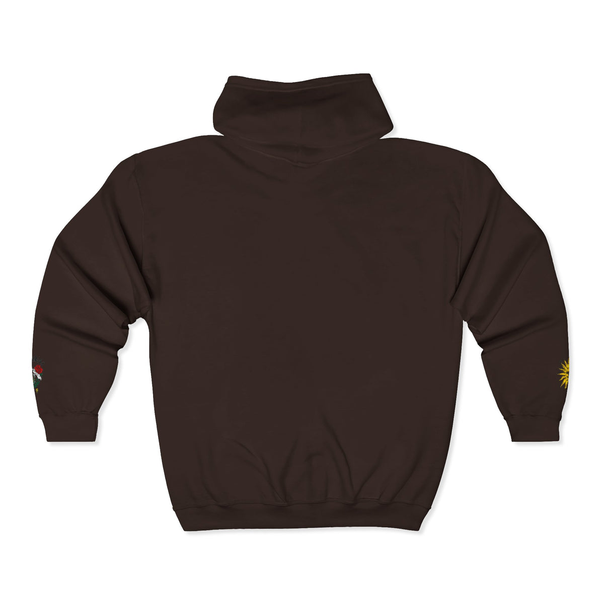 Zip Hoodie with Small Rose & Sun Sleeve Embroidery — Minimal Floral Zip-Up